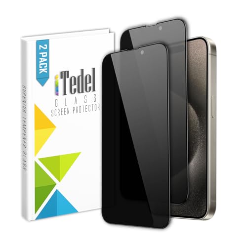 iTedel 2er-Pack iPhone 15 Pro Max Panzerglas Privacy-Schutzfolie Vollständiger Schutz mit Anti-Spionage Anti-Fingerabdruck- und Anti-Kratz-Technologien von iTedel