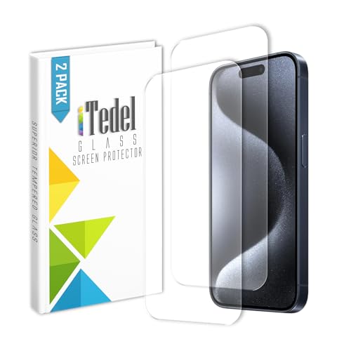 iTedel 2er Pack iPhone 15 Pro Panzerglas Displayschutz mit einfacher Installation, Kratzfestigkeit, Anti-Fingerabdruck und universeller Kompatibilität mit iPhone 15 Pro Max Hülle von iTedel