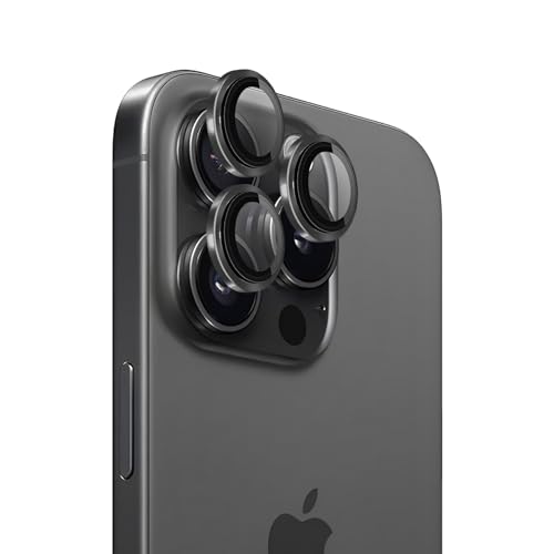 iTedel für iPhone 15 Pro und 15 Pro Max Panzerglas Kameraschutz mit Aluminiumring, Passend zum Design der iPhone-Kamera, Anti-Reflexion, Kratzfest, Komplettes Set (Schwarz) von iTedel