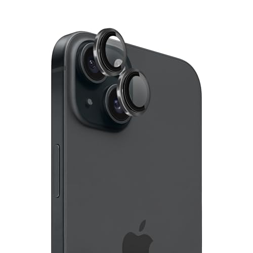 iTedel für iPhone 15 und 15 Plus Panzerglas Kameraschutz mit Aluminiumring, Passend zum Design der iPhone-Kamera, Anti-Reflexion, Kratzfest, Komplettes Set (Schwarz) von iTedel