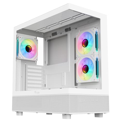 Itek Gehäuse SHOWBUI 42W – Gaming Tower, ATX, mit 3 12-cm-ARGB-Lüftern, 2 USB3-Anschlüssen, 1 Typ-C-Anschluss, Seite und Vorderseite aus gehärtetem Glas. Weiße Ausgabe von iTek