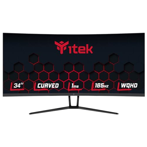 Itek Monitor GGC - 34" Zoll gebogener R1500, WQHD 3440x1440 UltraWide Auflösung, 165Hz VA-Panel, 21:9-Bildschirm, 1ms Reaktion, 2xHDMI, 2xDP, HDR400, Adaptive Synchronisierung von iTek