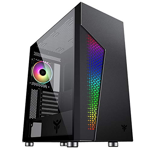 iTek MAJES 30 Gaming-PC-Gehäuse Full Tower ATX, 1 Lüfter 12 cm, Addressable RGB Grill mit Fernbedienung, 2 x USB3, Side Panel Temp Glass (Seite aus gehärtetem Glas), Schwarz, ITGCAMAJ30 von iTek