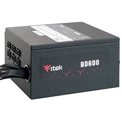 iTek Netzteil für PC BD600 600 Watt, HDB Hydraulic Dynamic Bearing 12mm Aktiver PFC-Schutz, DC to DC Switching Konverter, Effizienz-Zertifizierung 80 Plus Bronze von iTek