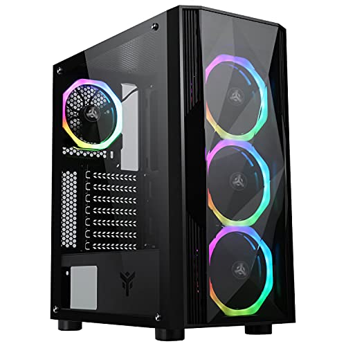 iTek Shake Evo Gaming PC-Gehäuse Middle Tower ATX, Lüfter 4 x 12 cm ARGB, 2 Ports USB 2.0, 1 USB 3.2, Seitenteil aus gehärtetem Glas, Schwarz, ITGCASHKP38E von iTek