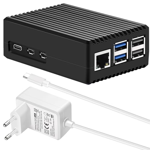 [GaN PD 27W] iUniker Raspberry Pi 5 Gehäuse Mit Netzteil, 5,1V 5A 27W PD Netzteil USB-C Raspberry Pi Netzteil Passiv Gehäuse für Raspberry Pi 5 von iUniker