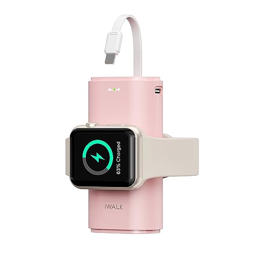 iWALK Ladestation Apple Watch Und iPhone,Tragbares LadegeräT FüR Apple Watch, 9000mAh Powerbank Mit Eingebautem Kabel, Kompatibel Mit Apple Watch Series 8/7/6/SE/5/4/3, iPhone 14/13/12/11/XR/X/8/7/6S von iWALK