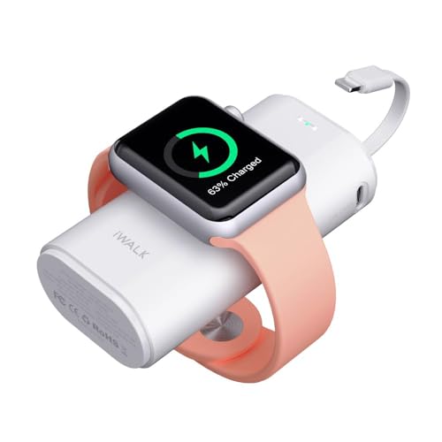 iWALK Ladestation Apple Watch Und iPhone,Tragbares LadegeräT FüR Apple Watch, 9000mAh Powerbank Mit Eingebautem Kabel, Kompatibel Mit Apple Watch Series8/7/6/SE/5/4/3/2, iPhone 14/13/12/11/XR/X/8/7/6S von iWALK