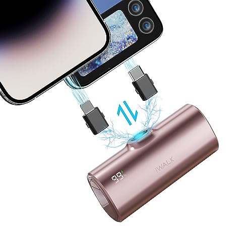 iWALK LinkPod Powerbank mit Austauschbaren Steckern 5000mAh, 20W Schnellladung Tragbares Ladegerät mit LCD-Anzeige, Klein Externer Akku Kompatibel mit iPhone 15 Pro Max/15 Pro/15/14/13/12/11/XR/8/7/6s von iWALK