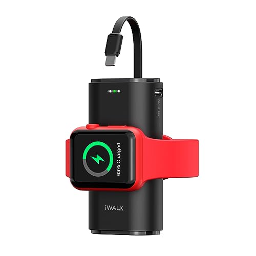 iWALK Tragbares Ladegerät, externer Akku 9000 mAh mit integriertem Kabel,Telefon, kompatibel mit Apple Watch Series 8/7/6/SE/5/4/3/2, iPhone, USB von iWALK