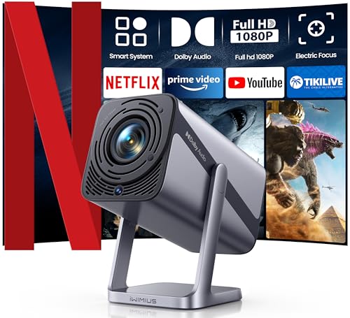 Smart Beamer [Netflix Official & Dolby Audio] Beamer 4k Heimkino Full HD 1080P Beamer 4K 600ANSI Elektrischer Fokus/Auto Vertikale Trapezkorrektur WiFi6 Bluetooth Beamer Outdoor 360°Drehbar von iWIMIUS
