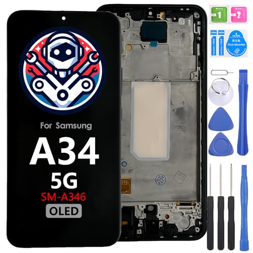 iYAiYO Bildschirm Ersatz Display LCD Touch Screen für Samsung Galaxy A34 5G SM-A346 OLED mit Rahmen Vormontiertes Display Mit Werkzeug iYAiYO Bildschirm Ersatz Display LCD Touch Screen für Samsung Galaxy A34 5G SM-A346 OLED mit Rahmen Vormontiertes Display Mit Werkzeug von iYAiYO