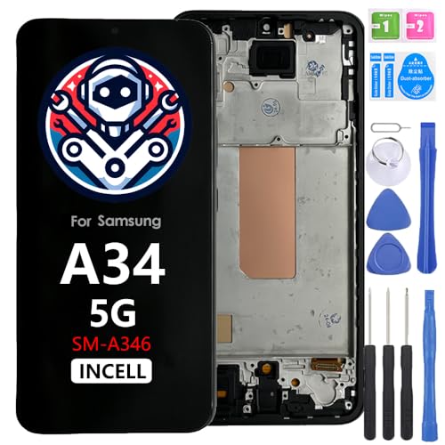 iYAiYO Bildschirm Ersatz Display LCD Touch Screen für Samsung Galaxy A34 5G SM-A346 incell mit Rahmen Vormontiertes Display Mit Werkzeug iYAiYO Bildschirm Ersatz Display LCD Touch Screen für Samsung Galaxy A34 5G SM-A346 incell mit Rahmen Vormontiertes Display Mit Werkzeug von iYAiYO