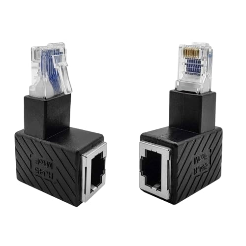 iYueMps 1 Paar 90 Grad RJ45 Ethernet Adapter,RJ45 Stecker auf Buchse Aufwärts + Abwärts Adapter geschirmt kompatibel mit Cat5 Cat5A (Aufwärts + Abwärts) von iYueMps