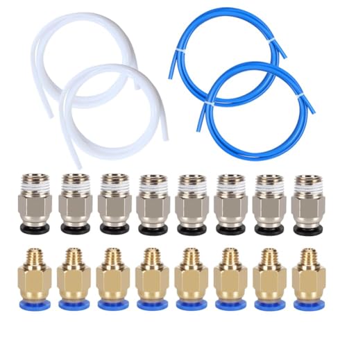 iYueMps 4 Stück 1meter PTFE Teflonrohr mit 8 Stück PC4-M6 Schnellkupplung und 8 Stück PC4-M10 Gerade Pneumatikkupplung Zum Verbinden von 3D-Drucker mit 1,75 mm Filament von iYueMps