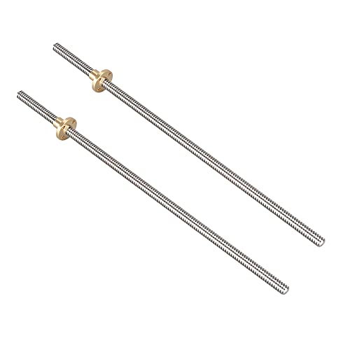iYueMps T8 Gewindespindel 2 Stück 100mm Lang T8 Gewindestange 304 Edelstahl 8mm Gewindelspindel mit Messingmutter für 3D-Drucker und CNC Maschine von iYueMps