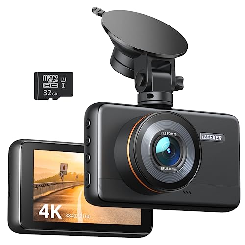 iZEEKER 4K Dashcam vorne mit MicroSD-Karte, 4K 30FPS/1080P 60FPS Autokamera, Autokamera mit Super-Nachtsicht, WDR, Notfallaufzeichnung, Parküberwachung von iZEEKER