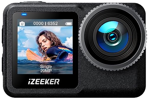 iZEEKER Action Cam 4K 20MP, 40M Wasserdicht Unterwasserkamera, 12M Wasserdicht ungeschützt, Vlog Camera mit 2,2 Zoll Touchscreen, EIS, 5G WiFi, Integrierter 1600mAh Akku und 64GB Speicher, Zubehör von iZEEKER