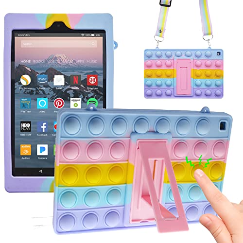 iZi Way Pop It Hülle für Amazon Fire HD 10 10,1 Zoll Tablet für Kinder (9. und 7. Generation, 2019/2017 veröffentlicht), Popit Poppet Push Bubble Wrap Silikonhülle mit Kordel von iZi Way