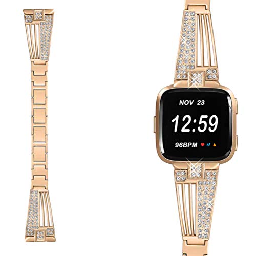 ibasenice Bling Bands kompatibel mit Fitbit Versa/Versa 2 für Damen – Edelstahl Uhrenarmband mit Strass Ersatzarmband kompatibel für Fitbit Versa/Versa 2 / Versa Lite/Versa SE von ibasenice