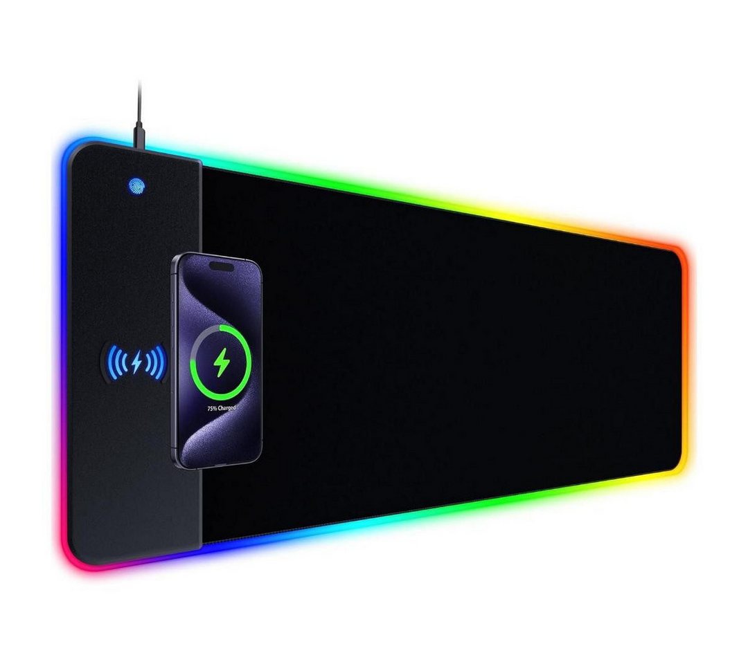 ibettertec Mauspad Gaming Mauspad RGB Mousepad Induktive Ladestationen (800 x 300 mm, 10 W kabelloses Laden, 14 RGB-Beleuchtungsmodi) von ibettertec