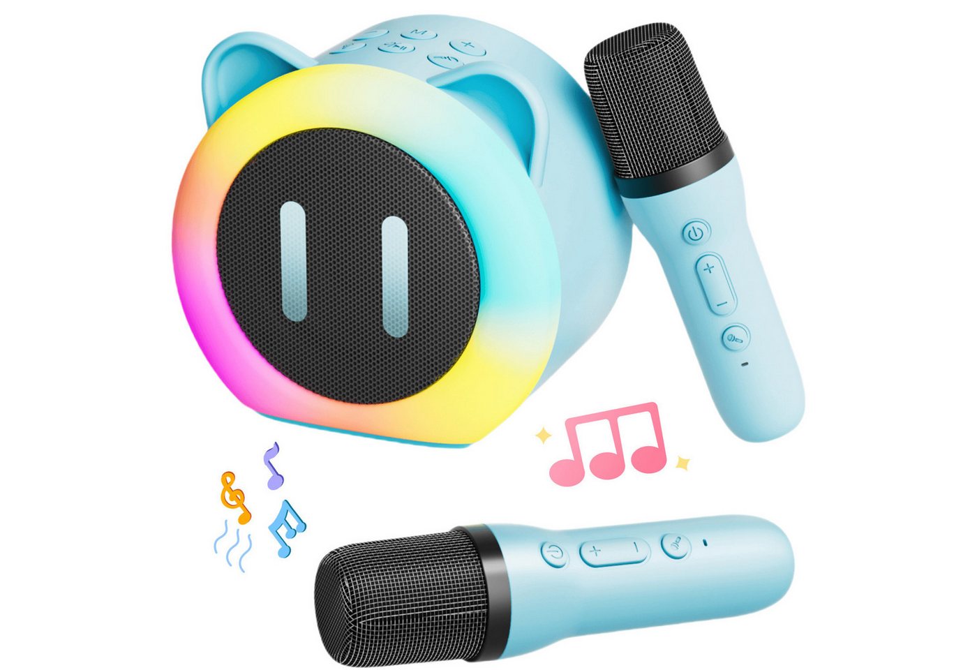 ibettertec Mini-Karaoke-Maschine mit 2 Drahtlosen Mikrofonen, tragbarer Bluetooth-Lautsprecher (Bluetooth, 5 W, mit LED Lichteffekt,USB-Ladung,Geburtstags- und Urlaubsgeschenk) von ibettertec