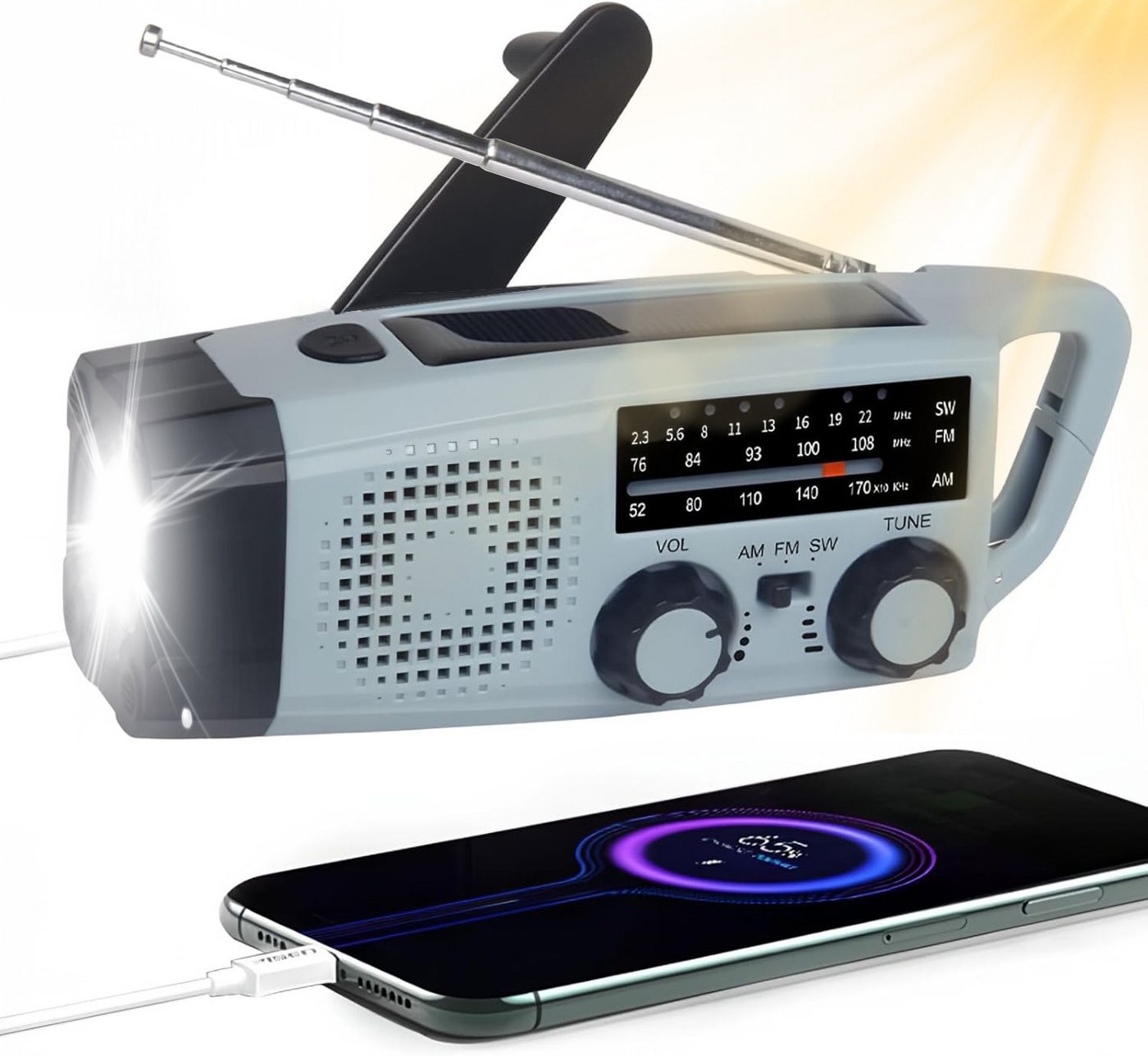 ibettertec Notfallradio, Solar Radio, Tragbares Radio, AM/FM/SW Kurbelradio Notfallradio (7,5 W, Led Taschenlampe, SOS-Alarm, handy ladefunktion, für Camping, Ourdoor) von ibettertec
