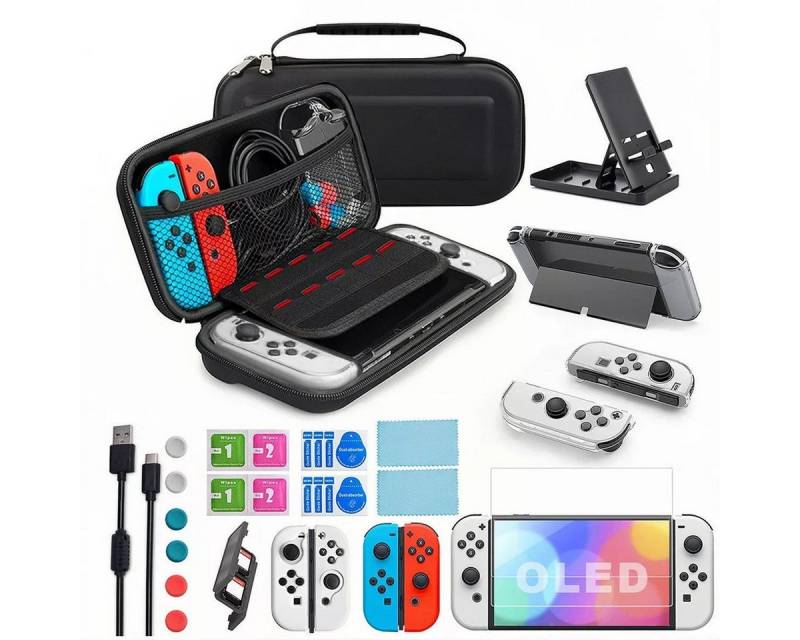 ibettertec Switch Controller, für Nintendo Switch OLED-Gehäuse-Zubehörset Nintendo-Controller (25-in-1Tragetasche für Nintendo Switch Oled, HD-Displayschutzfolien für Nintendo Switch Oled) von ibettertec