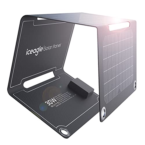 Solarpanel 30W - Solar Ladegerät mit 3-Port - Solar Panel für Smartphone, Tablets, Outdoor, Camping von iceagle