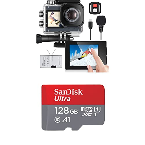 icefox Action Cam 4K Ultra HD 20MP Kamera Unterwasserkamera Wasserdicht 40M 170 Degree Ultra-Weitwinkel WiFi Camcorder & SanDisk Ultra Android microSDXC UHS-I Speicherkarte 128 GB + Adapter von icefox