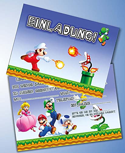 ich Einladungskarten 10er Set + 10 Umschläge Kindergeburtstag kompatibel mit Super Mario, Format DIN A6 (Postkarte 148 x 105 mm), 0010 von ich