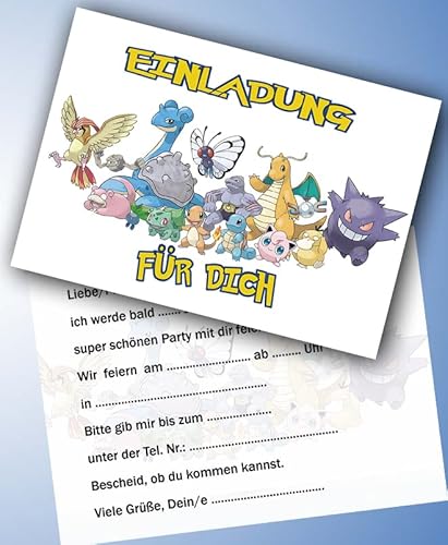 ich Einladungskarten 10er Set Kindergeburtstag kompatibel mit Pokemon, Format DIN A6 (Postkarte 148 x 105 mm), 0056 von ich