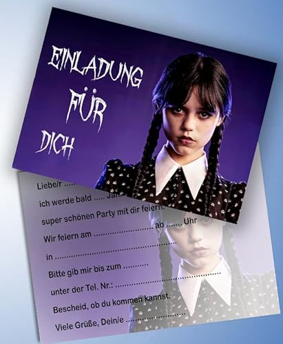 ich Einladungskarten 10er Set Kindergeburtstag kompatibel mit Wednesday, Format DIN A6 (Postkarte 148 x 105 mm), 0060 von ich