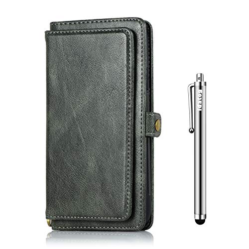 idatog Kompatibel mit iPhone 6S / iPhone 6 hülle (4,7 Zoll), Ledertasche Leder Wallet Folio Case Handyhülle [Abnehmbare 2-in-1 Magnetische Brieftasche] mit 5 Kartenfächer Schutzhülle (Dunkelgrün) von idatog