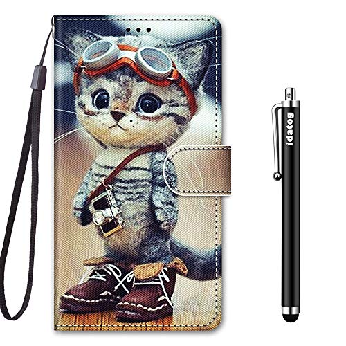 idatog für Huawei Mate 10 Lite Hülle, PU Leder Flip Klappbar Lederhülle Schutzhülle des Bunt Muster Wallet Cover Flip Case Handyhülle mit Magnetverschluss Kartenfach Tasche Etui (Katze 1) von idatog