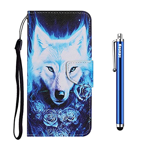 idatog für Samsung Galaxy A01 Hülle, PU Leder Flip Klappbar Schutzhülle des Bunt Muster Wallet Cover Flip Case Handyhülle mit Kreditkartenfächern Ständer Tasche Etui (Wolf) von idatog