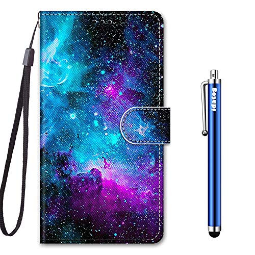 idatog für Samsung Galaxy A20E Hülle, PU Leder Flip Lederhülle Schutzhülle des Bunt Muster Wallet Cover Flip Case Handyhülle mit Magnetverschluss Kartenfach Tasche Etui (Universum) von idatog