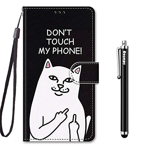 idatog für Samsung Galaxy A20S Hülle, PU Leder Flip Lederhülle Schutzhülle des Bunt Muster Wallet Cover Flip Case Handyhülle mit Magnetverschluss Kartenfach Tasche Etui (Katze 4) von idatog