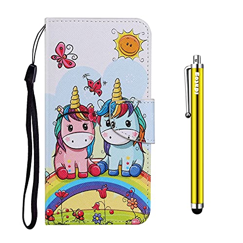 idatog für Samsung Galaxy A41 Hülle, PU Leder Flip Klappbar Schutzhülle des Bunt Muster Wallet Cover Flip Case Handyhülle mit Kreditkartenfächern Ständer Tasche Etui (Einhorn) von idatog