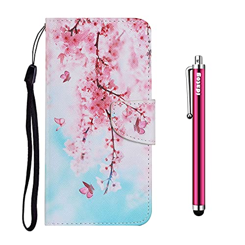 idatog für Samsung Galaxy A72 4G / 5G Hülle, PU Leder Flip Klappbar Schutzhülle des Bunt Muster Wallet Cover Flip Case Handyhülle mit Kreditkartenfächern Ständer Tasche Etui (Pinke Blume) von idatog