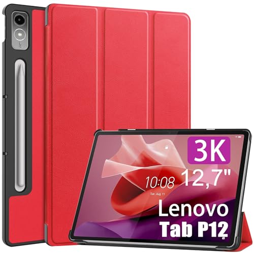 TB370FU Schutzhülle für Lenovo Tab P12 12,7 Zoll (2023), Leder, Rot von idudao