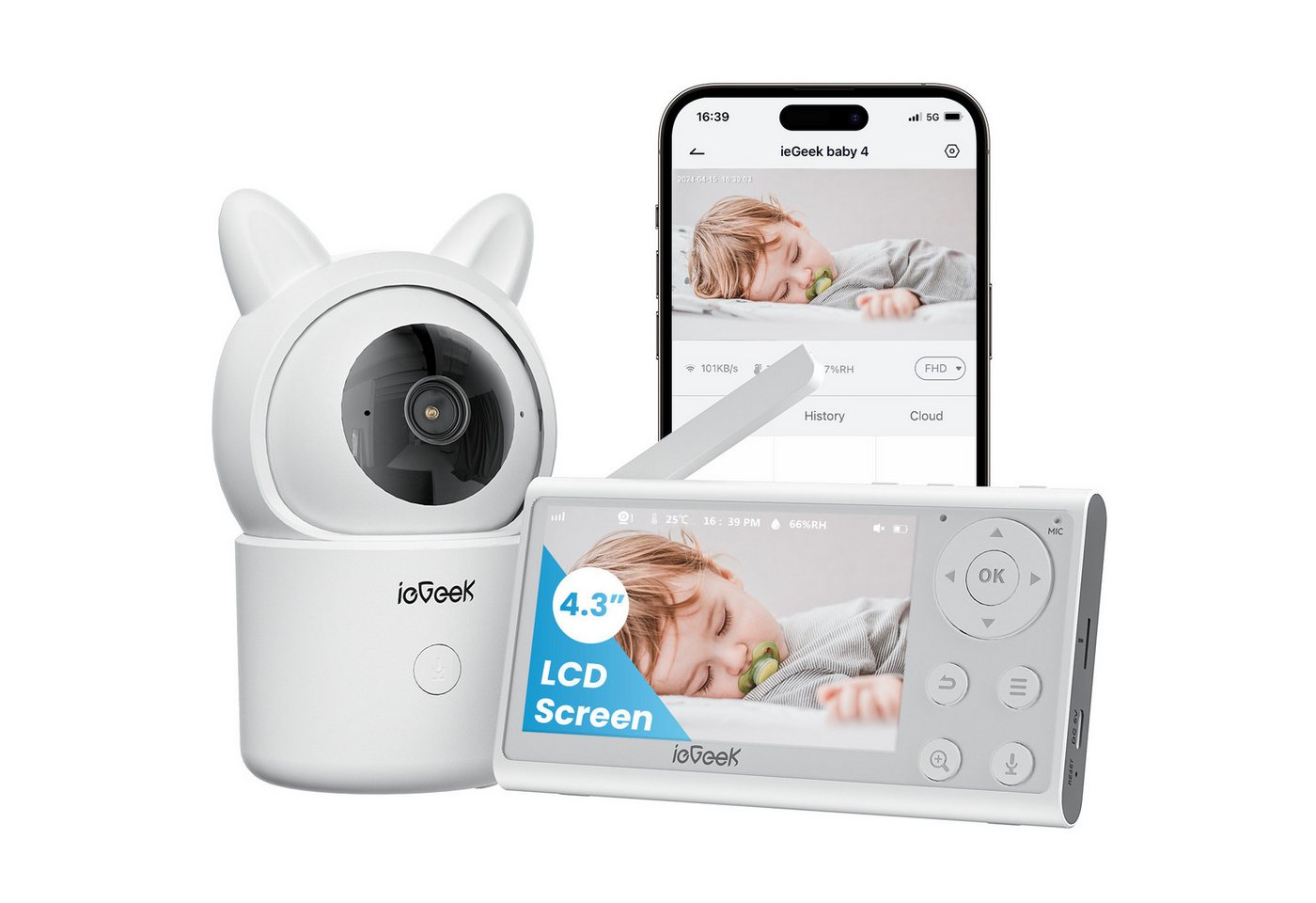 ieGeek Babyphone Babyphone mit 2 Kameras 4.3 Zoll, 1080P Video Babyphone mit Halterung, PTZ 355°, Automatische Verfolgung, Bewegungs/Geräuscherkennung, 4×Zoom,1000 Fuß Reichweite,Alarmzone, Temperaturanzeige,Mobile App Steuerung,940-nm-IR-Automatiklichtern ieGeek Babyphone Babyphone mit 2 Kameras 4.3 Zoll, 1080P Video Babyphone mit Halterung, PTZ 355°, Automatische Verfolgung, Bewegungs/Geräuscherkennung, 4×Zoom,1000 Fuß Reichweite,Alarmzone, Temperaturanzeige,Mobile App Steuerung,940-nm-IR-Automatiklichtern von ieGeek