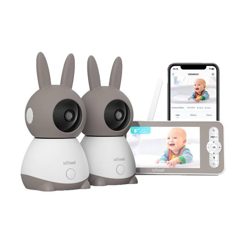 ieGeek Video-Babyphone 2K/3MP 5 Zoll WLAN Video babyfone PTZ 355° IR-Nachtsicht, Babyphone mit 2 Kamera,Automatische Verfolgung, Weinen/Bewegungs/Geräuscherkennung, unterstützt Mobile App Steuerung,360° Auto-Tracking, Schlafmodus&Schreierkenn,Gefahrenbereichserkennung von ieGeek