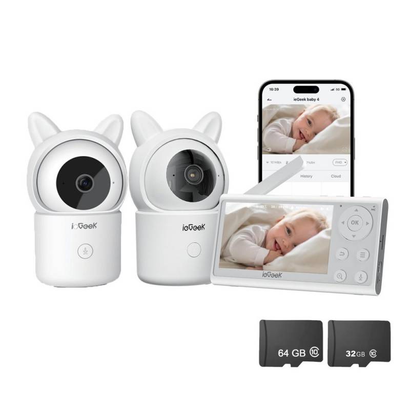 ieGeek Video-Babyphone Babyphone mit 2 Kameras App 1080P/4,3 Zoll WLAN Video Babyfon PTZ 355°, 4×Zoom,Automatische Verfolgung, Bewegungs/Geräuscherkennung, Temperaturanzeige,Mobile App Steuerung, 940-nm-IR-Automatiklichtern, Intelligente Pflege Erkennung und Alarmzone von ieGeek