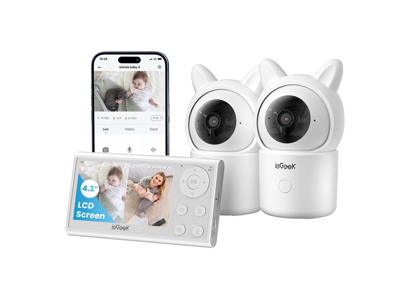 ieGeek Video-Babyphone Babyphone mit Kamera 4.3 Zoll, Video Babyphone 1080P WLAN Babyfon PTZ, 4×Zoom,Automatische Verfolgung, Bewegungs/Geräuscherkennung, Temperaturanzeige,Mobile App Steuerung, Intelligente Pflege Erkennung und Alarmzone ieGeek Video-Babyphone Babyphone mit Kamera 4.3 Zoll, Video Babyphone 1080P WLAN Babyfon PTZ, 4×Zoom,Automatische Verfolgung, Bewegungs/Geräuscherkennung, Temperaturanzeige,Mobile App Steuerung, Intelligente Pflege Erkennung und Alarmzone von ieGeek