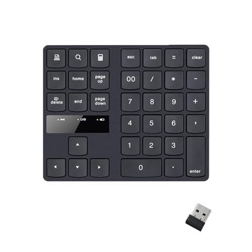 Ieron Kabelloser Nummernblock mit 35 Tasten, wiederaufladbare Mini-Tastatur für Laptop, Desktop-PC von Ieron