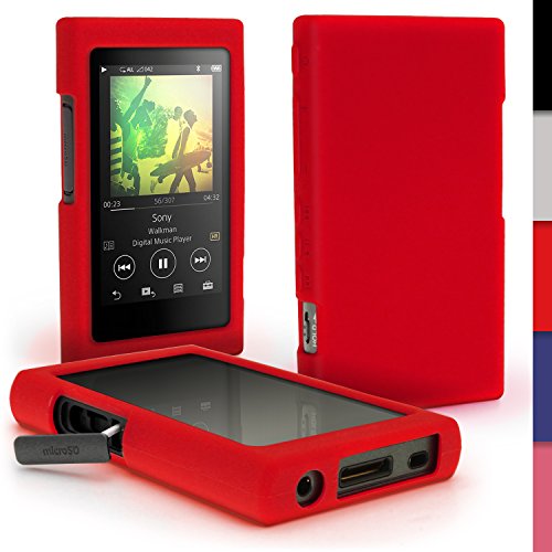 igadgitz U6413 Rot Silikon Tasche Hülle Case Cover Kompatibel mit Sony Walkman NW-A35 NW-A40 NW-A45 MP3-Player + Schutzfolie von igadgitz