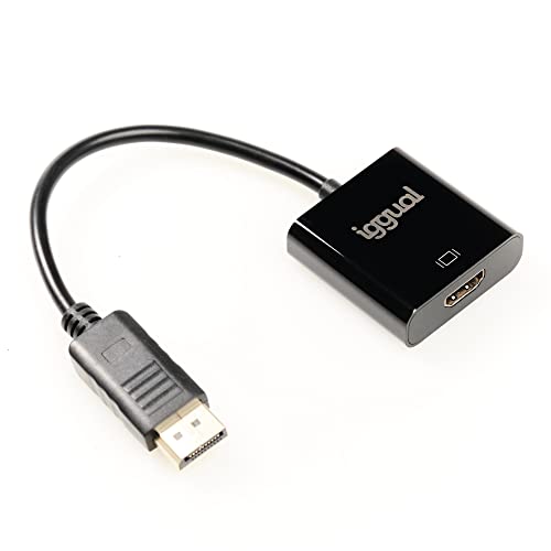 iggual - DisplayPort auf HDMI Adapter mit 25 cm Kabel | Konverter DP (Stecker) auf HDMI (Buchse) - Schwarz von iggual