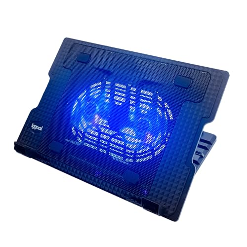 iggual – Tragbare Laptop-Kühlbasis bis 17" mit 2 leisen Lüftern und Handyhalterung, Höhenverstellbar mit 4 Stufen und Blauer LED-Beleuchtung, inkl. USB-A-Kabel (RP2V17A) von iggual
