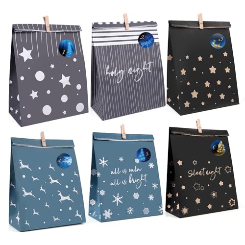 ihaspoko Adventskalender zum Befüllen, 24 Stück 6 Stile Weihnachtsdruck Geschenktüten mit Zahlenaufklebern und Clips, DIY Adventskalender Geschenktüten zum Befüllen und Basteln ihaspoko Adventskalender zum Befüllen, 24 Stück 6 Stile Weihnachtsdruck Geschenktüten mit Zahlenaufklebern und Clips, DIY Adventskalender Geschenktüten zum Befüllen und Basteln von ihaspoko